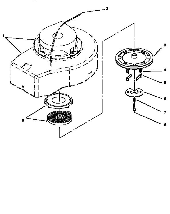 Recoil Starter Assembly Diagram and Parts List for 10201 5900001 TO 5999999 Lawn Boy Lawn Mower